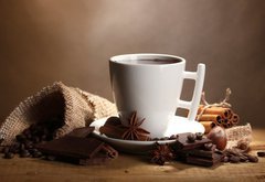 Samolepka flie 145 x 100, 38114292 - cup of hot chocolate, cinnamon sticks, nuts and chocolate