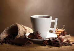 Fototapeta papr 184 x 128, 38114292 - cup of hot chocolate, cinnamon sticks, nuts and chocolate