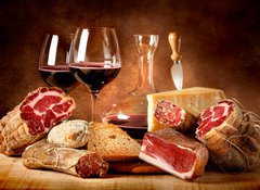 Samolepka flie 100 x 73  Insaccati con formaggio e vino rosso, 100 x 73 cm