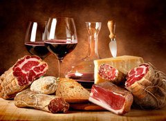 Fototapeta vliesov 100 x 73, 38393284 - Insaccati con formaggio e vino rosso