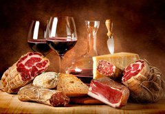 Fototapeta pltno 174 x 120, 38393284 - Insaccati con formaggio e vino rosso