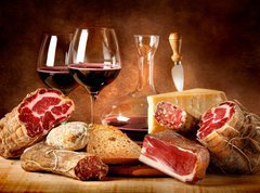 Fototapeta vliesov 270 x 200, 38393284 - Insaccati con formaggio e vino rosso