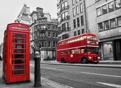 Fototapeta vliesov 100 x 73, 38435488 - Cabine tlphonique et bus rouges   Londres (UK)