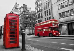 Fototapeta papr 184 x 128, 38435488 - Cabine tlphonique et bus rouges   Londres (UK)