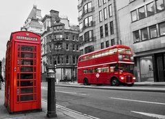 Samolepka flie 200 x 144, 38435488 - Cabine tlphonique et bus rouges   Londres (UK)