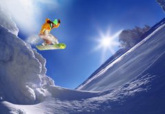 Samolepka flie 145 x 100, 38537605 - Snowboarder jumping against blue sky - Snowboarder skkat proti modr obloze
