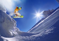 Fototapeta papr 184 x 128, 38537605 - Snowboarder jumping against blue sky - Snowboarder skkat proti modr obloze