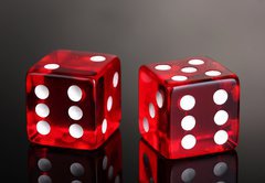 Fototapeta pltno 174 x 120, 38565873 - Red dices on grey background
