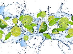 Fototapeta papr 360 x 266, 38602855 - Fresh limes in water splash,isolated on white background