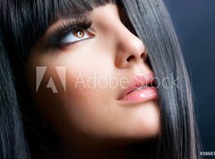 Fototapeta330 x 244  Fashion Brunette. Beautiful Makeup and Healthy Black Hair, 330 x 244 cm