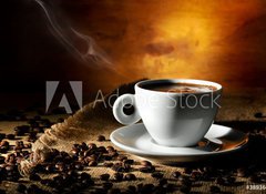 Samolepka flie 100 x 73, 38936465 - coffee cup with coffee beans - lek kvy s kvovmi zrny