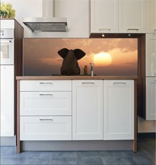 Fototapeta do kuchyn flie 180 x 60, 39128366 - elephant and dog sit on a summer beach - slona a pes sed na letn pli