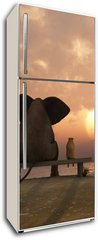 Samolepka na lednici fólie 80 x 200, 39128366 - elephant and dog sit on a summer beach - slona a pes sedí na letní pláži