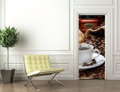 Samolepka na dvee flie 90 x 220, 39147231 - coffee cup with croissant