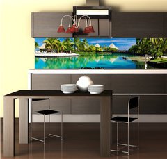 Fototapeta do kuchyn flie 260 x 60, 39219849 - Tropical resort with a green lagoon and palm trees