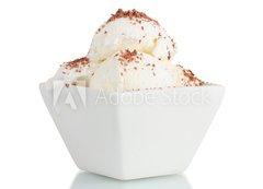 Fototapeta vliesov 200 x 144, 39268576 - delicious vanilla ice cream with chocolate in bowl isolated