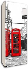 Samolepka na lednici flie 80 x 200  Red telephone boxes and double decker bus, london, UK., 80 x 200 cm