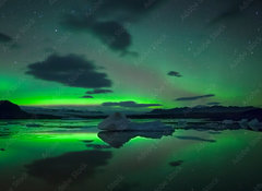 Samolepka flie 100 x 73, 393661178 - Scenic View Of Aurora Borealis Over Lake Against Sky At Night