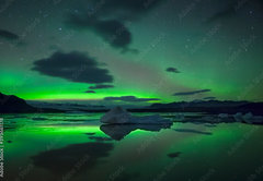 Samolepka flie 145 x 100, 393661178 - Scenic View Of Aurora Borealis Over Lake Against Sky At Night