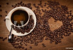 Samolepka flie 145 x 100  Heart shape from coffee beans on wood, 145 x 100 cm