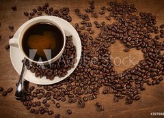 Samolepka flie 200 x 144  Heart shape from coffee beans on wood, 200 x 144 cm
