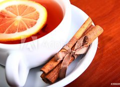 Fototapeta100 x 73  cup of hot tea on brown background, 100 x 73 cm