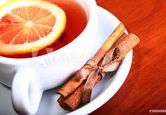Fototapeta145 x 100  cup of hot tea on brown background, 145 x 100 cm