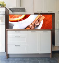 Fototapeta do kuchyn flie 180 x 60  cup of hot tea on brown background, 180 x 60 cm