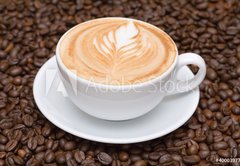 Samolepka flie 145 x 100  Coffee cup with coffee beans background, 145 x 100 cm