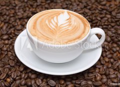 Fototapeta160 x 116  Coffee cup with coffee beans background, 160 x 116 cm