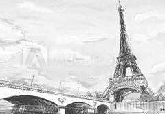 Fototapeta145 x 100  Parisian streets Eiffel Tower illustration, 145 x 100 cm