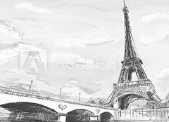 Fototapeta pltno 240 x 174, 40124370 - Parisian streets -Eiffel Tower illustration - Pask ulice