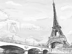 Fototapeta270 x 200  Parisian streets Eiffel Tower illustration, 270 x 200 cm