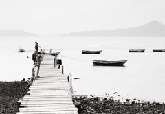 Samolepka flie 145 x 100, 40129852 - Lonely pier along the coast, low saturation image. - Osaml molo podl pobe, obraz s nzkou sytost.