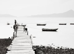 Fototapeta160 x 116  Lonely pier along the coast, low saturation image., 160 x 116 cm