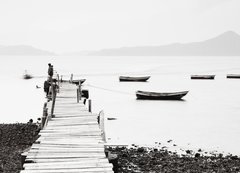 Samolepka flie 200 x 144  Lonely pier along the coast, low saturation image., 200 x 144 cm
