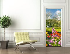 Samolepka na dveře fólie 90 x 220, 40326527 - Blumen vor Streuobstgarten - Květiny před sadem