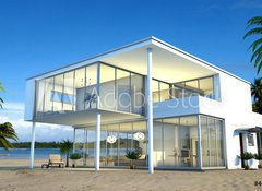 Samolepka fólie 100 x 73, 40404611 - Flachdachvilla am Strand - Vila s plochou střechou na pláži