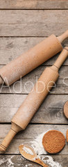 Samolepka na dvee flie 90 x 220, 405324068 - Ingredients for cookies and rolling pins on wooden background