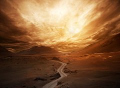 Fototapeta330 x 244  Dramatic sky over road in a valley., 330 x 244 cm