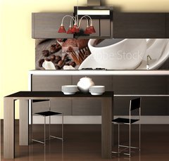 Fototapeta do kuchyně fólie 260 x 60, 40771810 - cup of coffee and chocolate cake - šálek kávy a čokoládového dortu