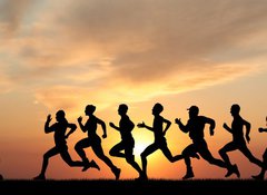 Samolepka flie 100 x 73  Marathon, black silhouettes of runners on the sunset, 100 x 73 cm