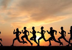 Samolepka flie 145 x 100, 41044614 - Marathon, black silhouettes of runners on the sunset - Maraton, ern siluety bc na zpad slunce