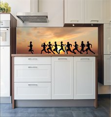 Fototapeta do kuchyn flie 180 x 60  Marathon, black silhouettes of runners on the sunset, 180 x 60 cm