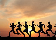 Samolepka flie 200 x 144, 41044614 - Marathon, black silhouettes of runners on the sunset - Maraton, ern siluety bc na zpad slunce