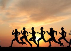 Fototapeta pltno 240 x 174, 41044614 - Marathon, black silhouettes of runners on the sunset