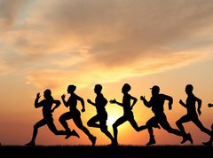 Samolepka flie 270 x 200, 41044614 - Marathon, black silhouettes of runners on the sunset - Maraton, ern siluety bc na zpad slunce