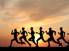 Fototapeta pltno 330 x 244, 41044614 - Marathon, black silhouettes of runners on the sunset - Maraton, ern siluety bc na zpad slunce