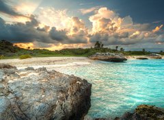 Samolepka flie 100 x 73, 41177940 - Caribbean beach in Mexico at sunset - Karibsk pli v Mexiku pi zpadu slunce