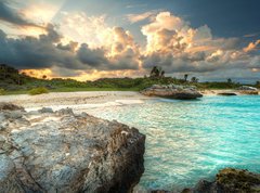 Samolepka flie 270 x 200, 41177940 - Caribbean beach in Mexico at sunset - Karibsk pli v Mexiku pi zpadu slunce